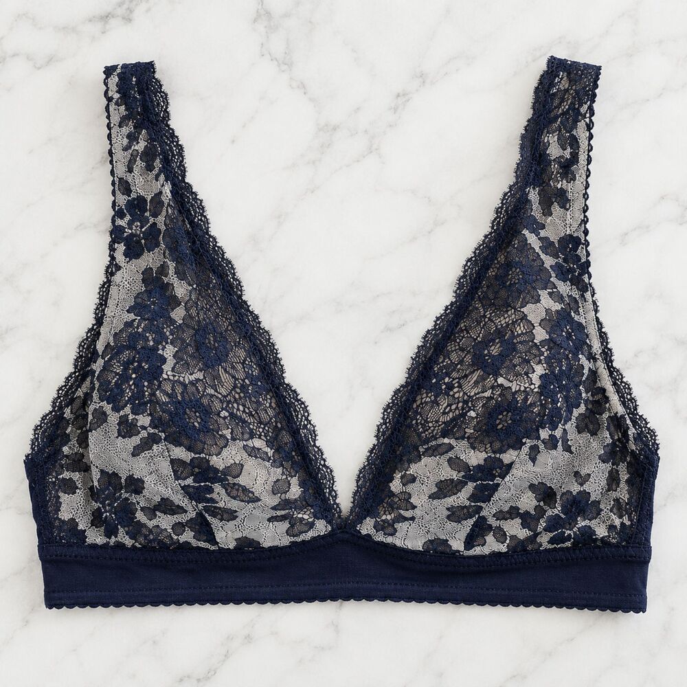 Cosabella Bra Bralette Navy Blue Lace Unwired Unpadded Small Lacy Floral